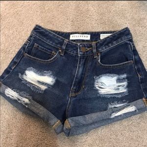 high rise real denim shorts